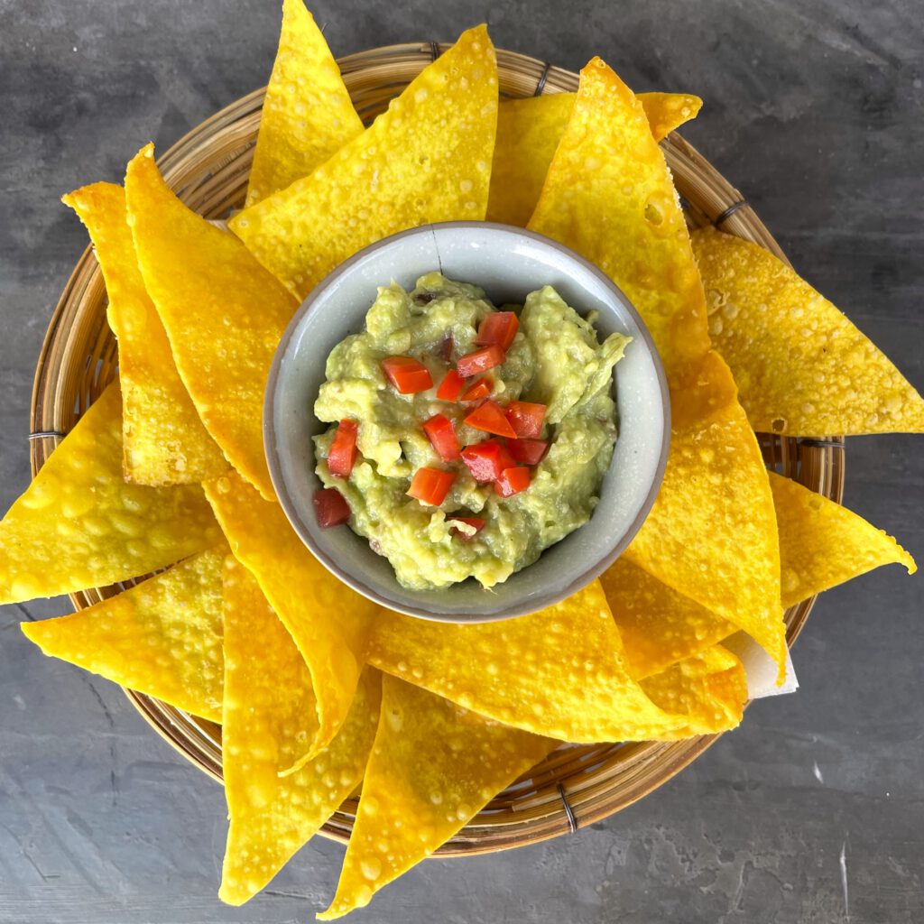 Thai Tortilla Chips with Avocado Guacamole Dip